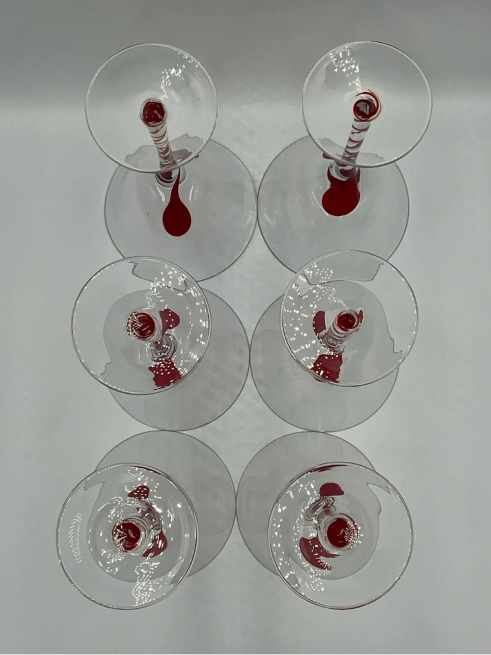 PIER 1 Red Drip Drop Swirl Stem Martini Glasses Set of 6